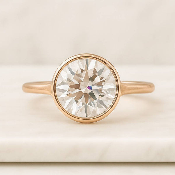 2 Carat IGI Certified Round Cut Lab Grown Diamond Ring Round Cut Bezel Set CVD Diamond Engagement Ring Wedding Ring