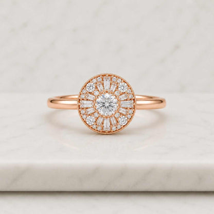 2 Carat Lab Grown Diamond Engagement Ring For Women, 14K Gold Halo Wedding Ring, Round Accent Ring For Her