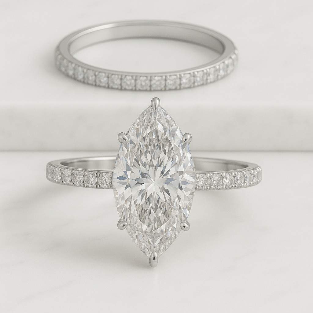 2 Carat Lab Grown Diamond Engagement Ring Set Marquise cut Wedding Ring for Women 14K 18K Yellow Gold Ring