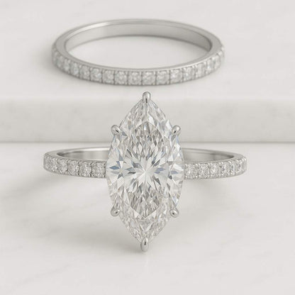 2 Carat Lab Grown Diamond Engagement Ring Set Marquise cut Wedding Ring for Women 14K 18K Yellow Gold Ring