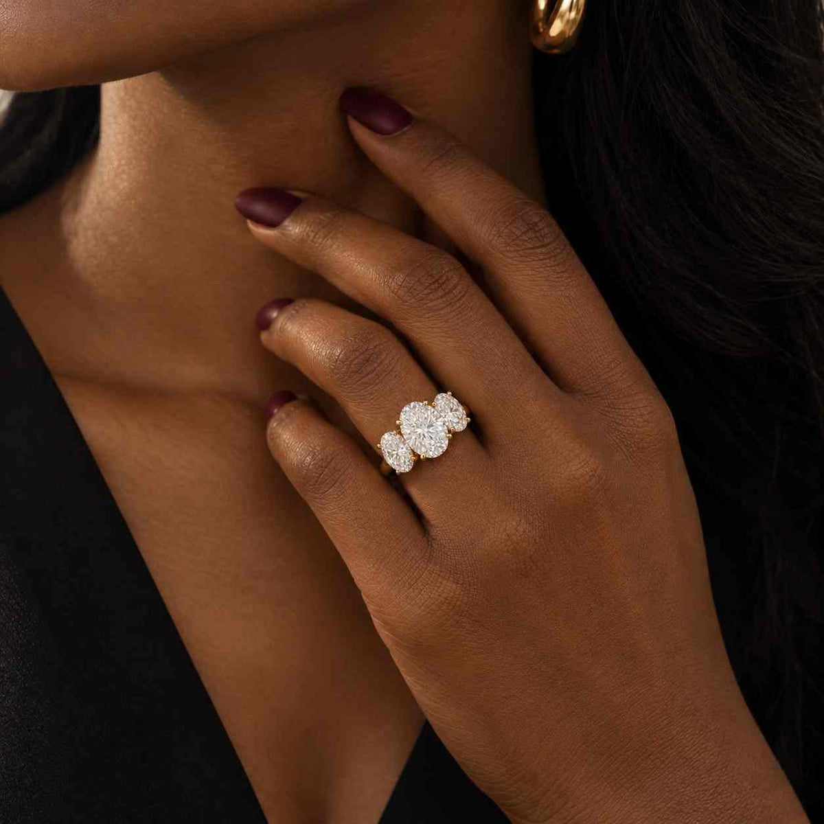 2 carat oval cut lab-grown diamond engagement ring with side pear diamond, igi certified three stone ring, 14k gold accent ring for women
