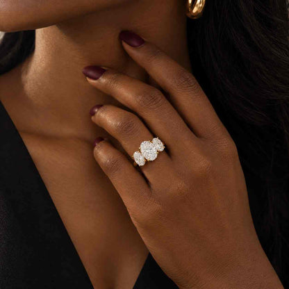 2 Carat Oval Cut Lab-Grown Diamond Engagement Ring with Side Pear Diamond, IGI Certified Three Stone Ring, 14K Gold Accent Ring For Women
