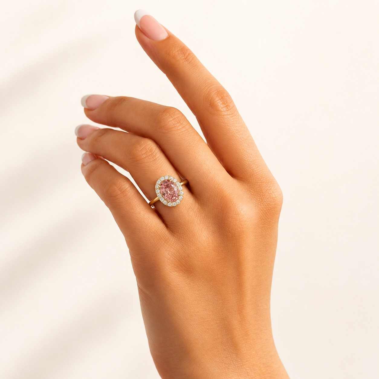 2 Carat Oval Fancy Intense Pink Lab Grown Diamond Halo Engagement Ring, Baby Pink Diamond Ring, 14K Gold Promise Ring Gift for her
