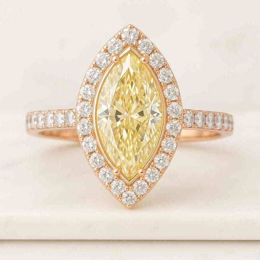 2 Carat Pear Cut Fancy Vivid Yellow Lab Grown Diamond Ring Halo Engagement Ring