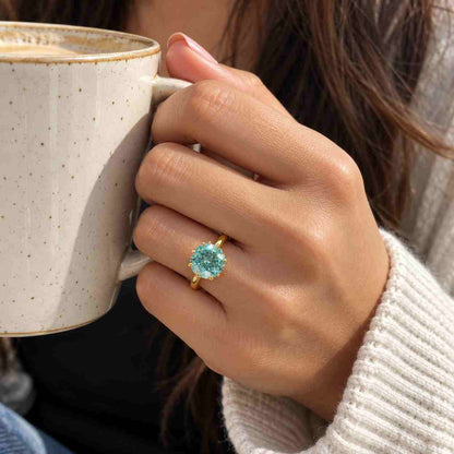2 Carat Portuguese cut Blue Moissanite Engagement Ring,