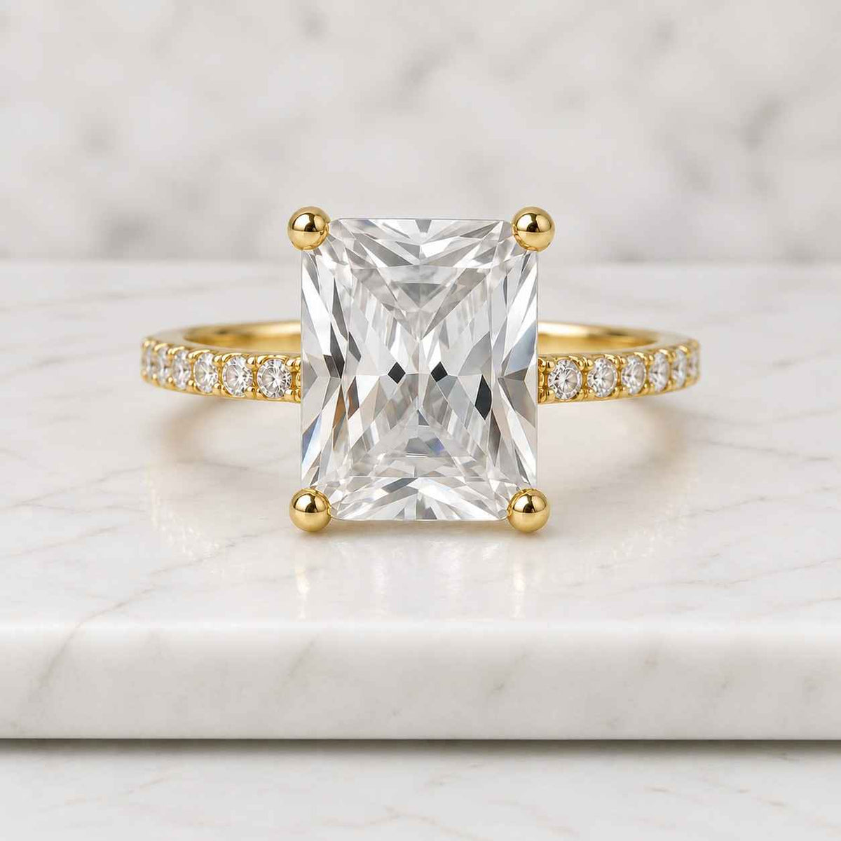 2 carat radiant lab grown diamond engagement ring, 14k gold half bezel solitaire, low profile thin diamond ring
