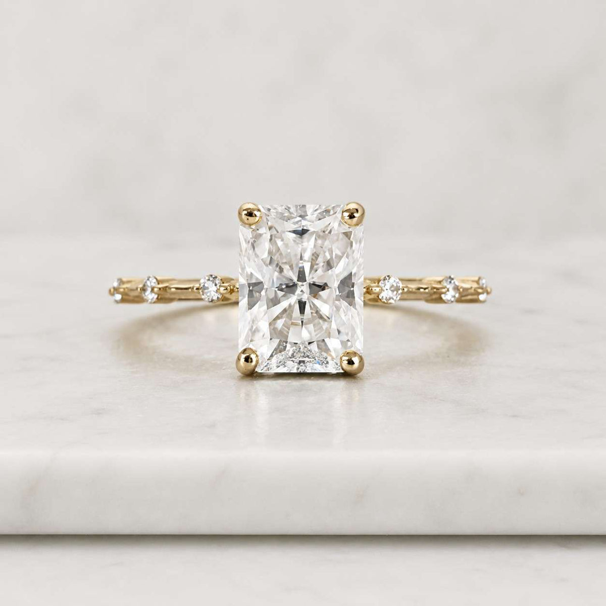 2 carat radiant lab grown diamond ring, east west engagement ring, 14k gold cathedral solitaire ring
