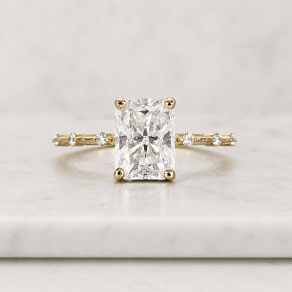 2 Carat Radiant Lab Grown Diamond Ring, East West Engagement Ring, 14K Gold Cathedral Solitaire Ring
