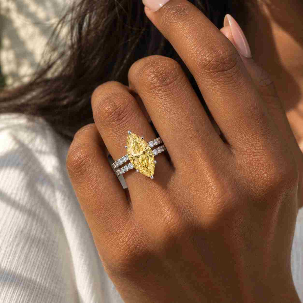 2 Carat Step Cut Marquise Lab Grown Diamond Ring | Three Stone Engagement Ring | Bezel Set Pear Side Diamond Ring | Unique Bridal Ring

