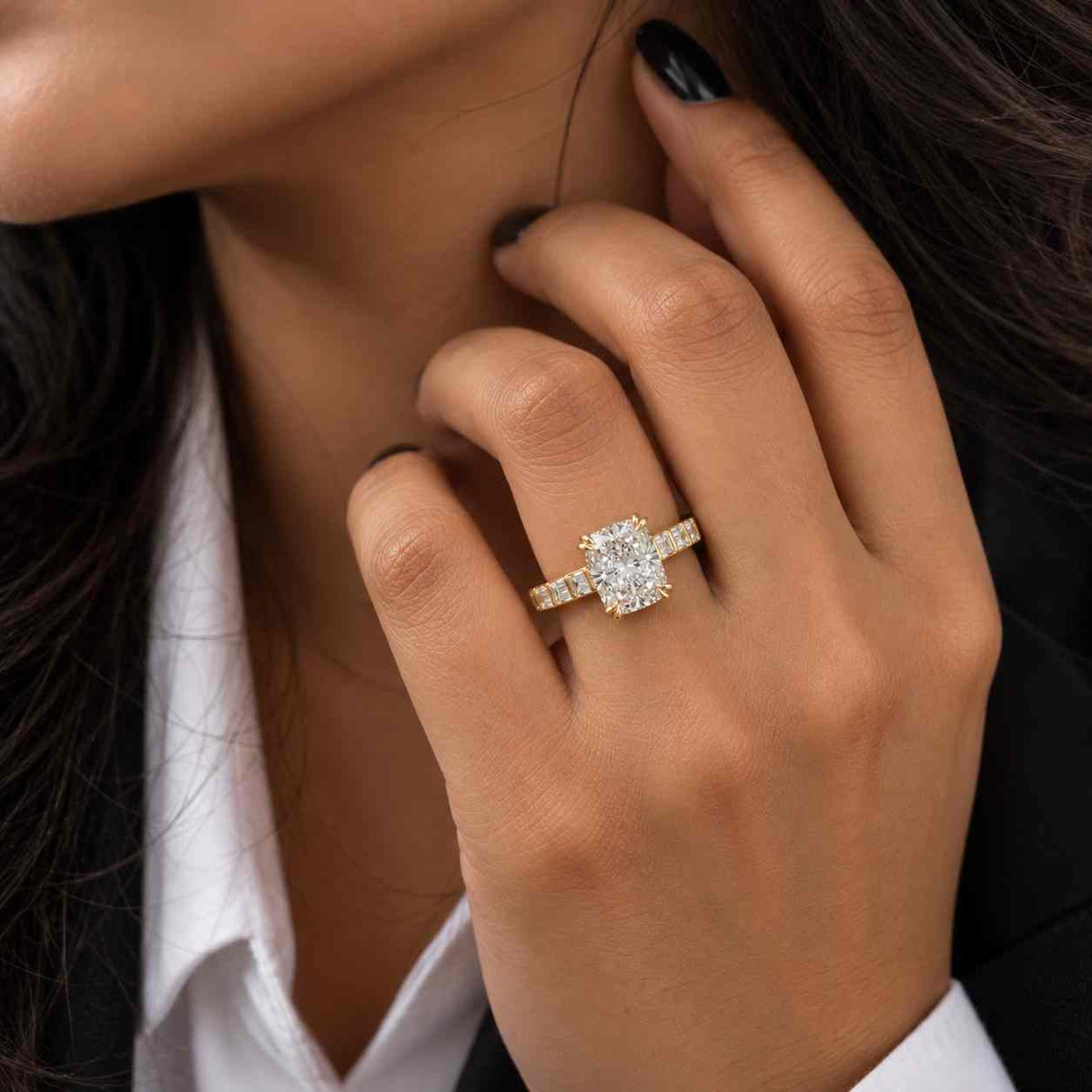 2 Ct Cushion Cut Diamond Engagement Ring, 14K White Gold Minimalist Frame Set Wedding Promise Ring For Her, Personalized Gifts