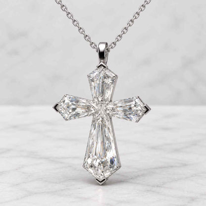 2 Ct Diamond Cross Necklace, Lab Grown Diamond Pendant, Unisex, Sterling Silver
