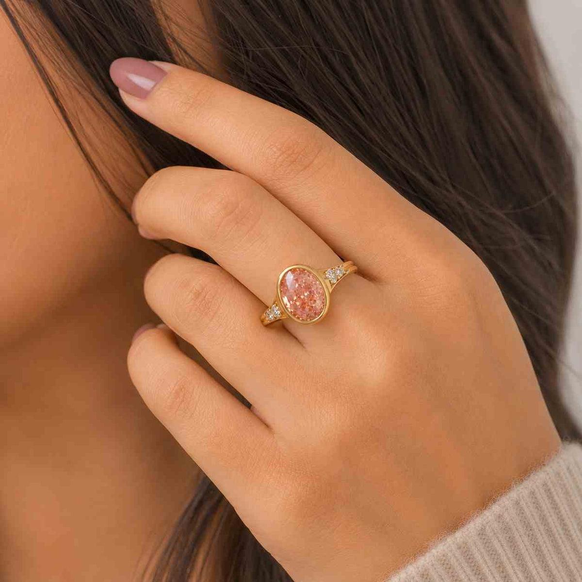 2 ct pink lab grown diamond ring  hidden halo solitaire ring  under halo oval engagement ring  14k gold