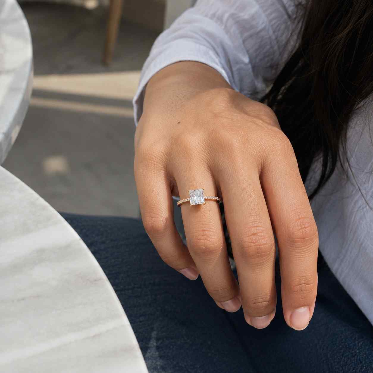 2 Ct Princess Cut Moissanite Engagement Ring, Hidden Halo Princess Wedding Ring, Micro Round Pave Set Princess Cut Anniversary Bridal Ring.