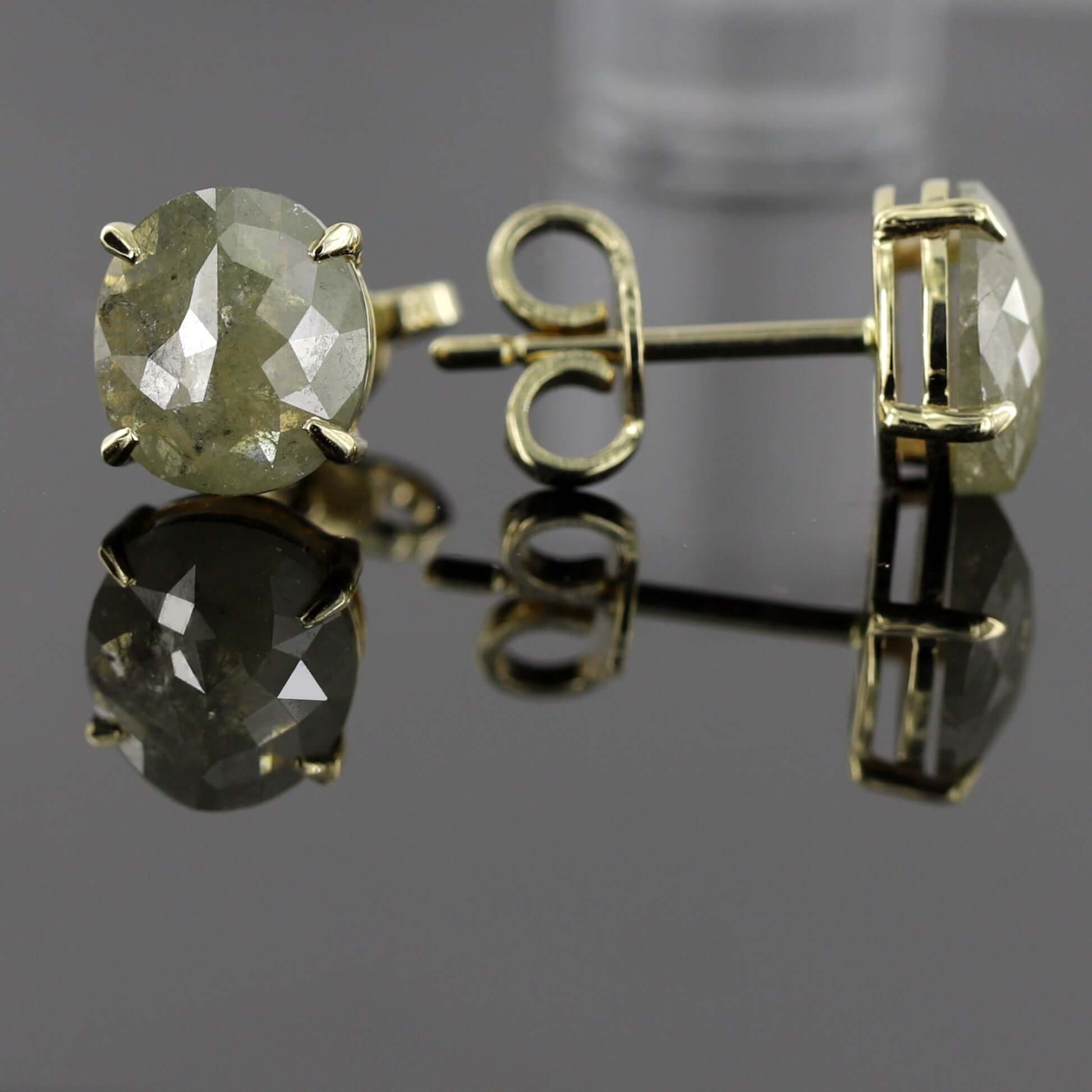 2 Ct Solitaire Oval Salt and Pepper Diamond Stud Earrings