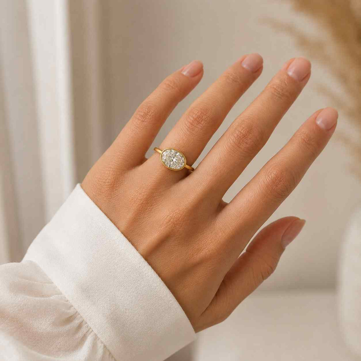 2 ct oval cut moissanite engagement ring, full bezel set, 10k yellow gold, bridal everyday ring, gift for her, moissanite solitaire ring
