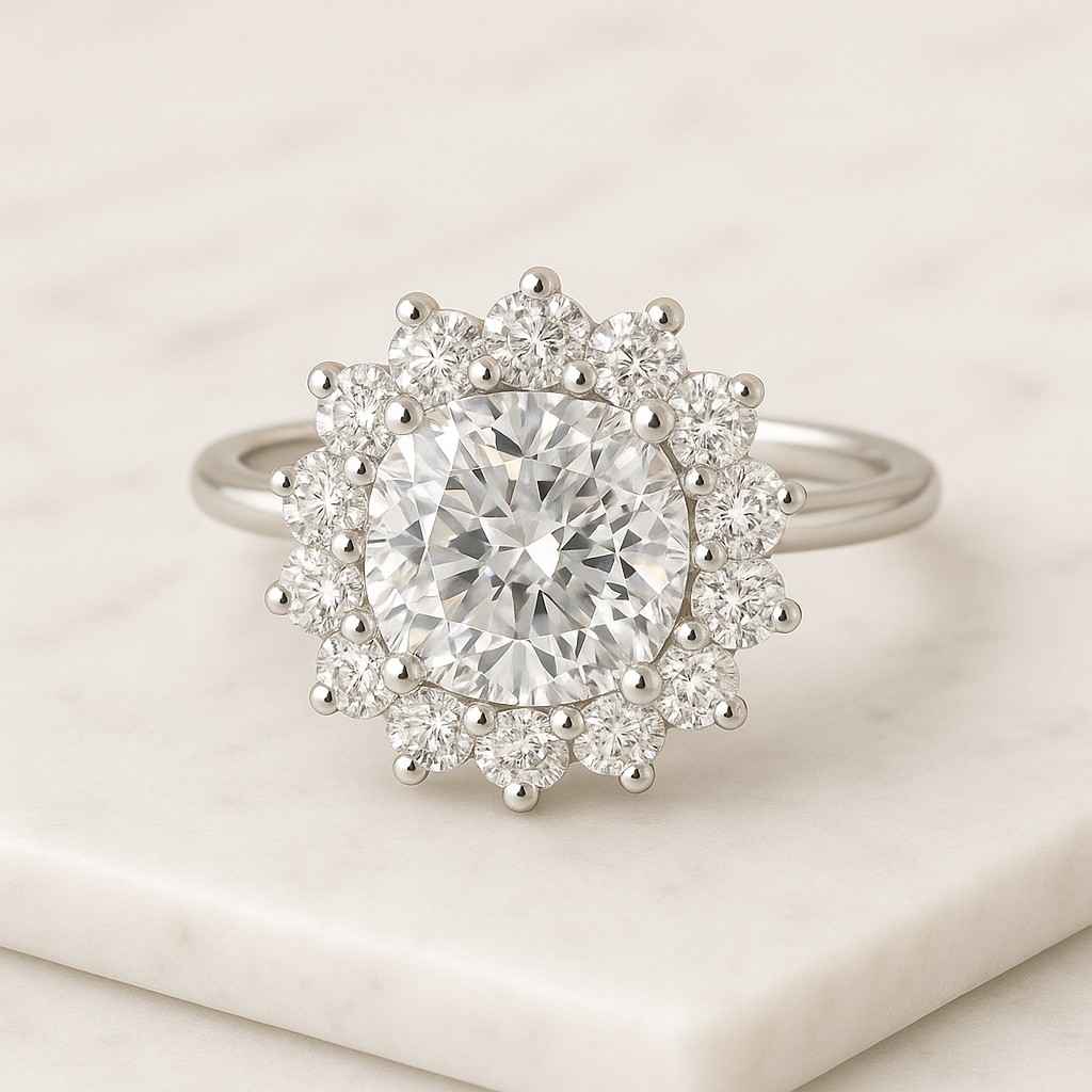 2ct Cushion Cut Lab Grown Diamond Halo Engagement Ring Pave Cathedral Setting