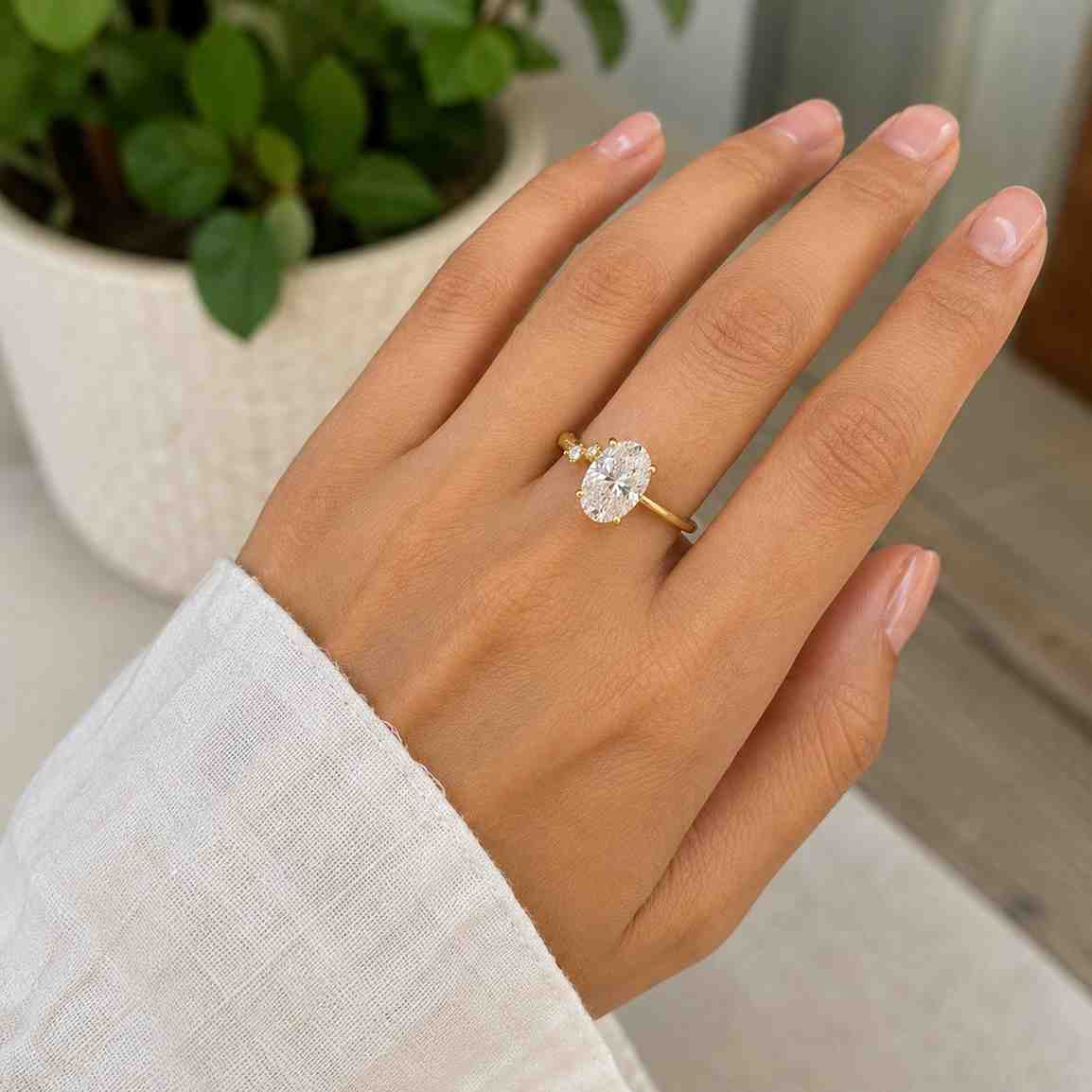 2ct oval moissanite vintage engagement ring, 14k yellow gold vintage cluster diamond ring
