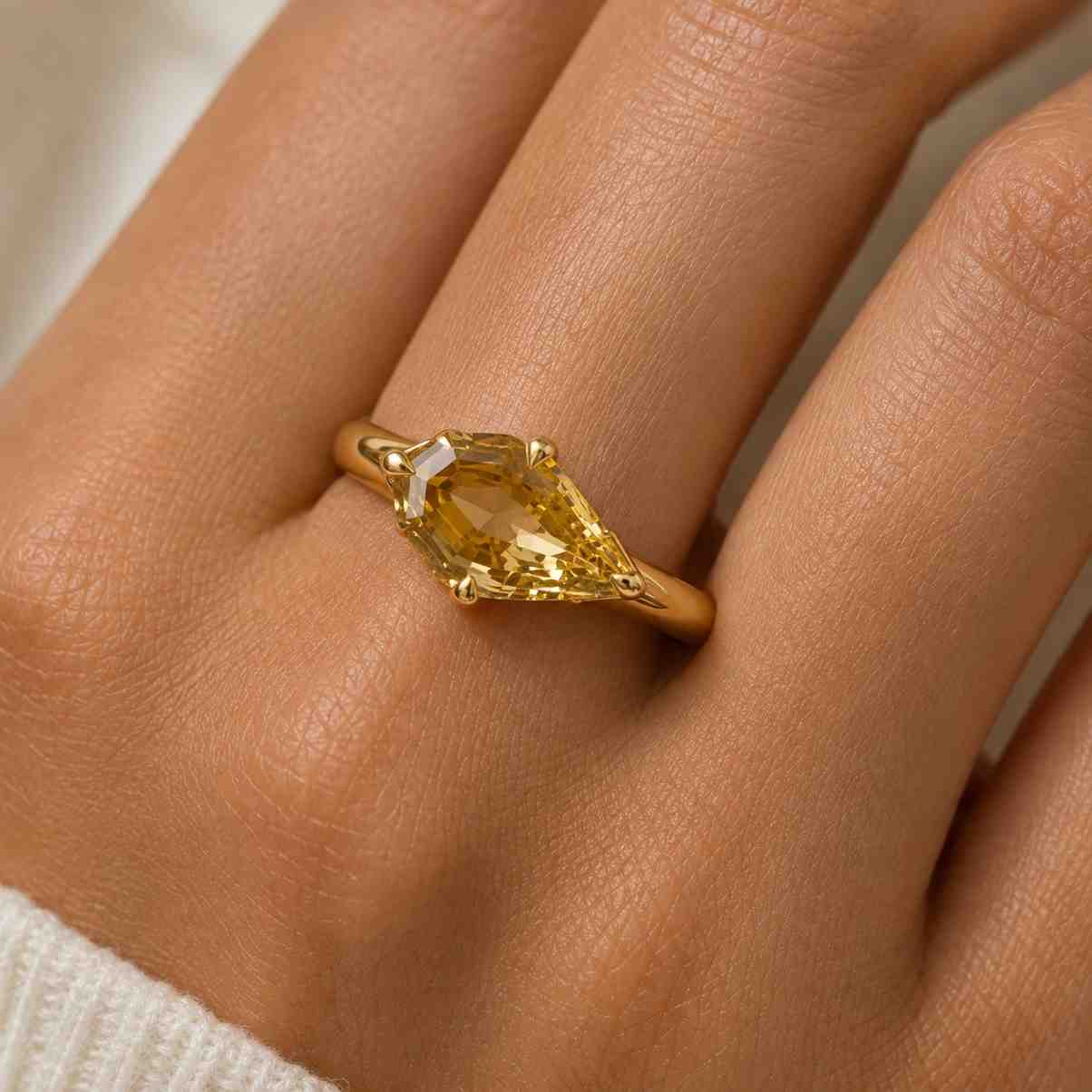 2ct Pear Cut Vivid Yellow Diamond Ring | Bezel Setting Solitaire | Lab Grown IGI Certified | Gold Engagement Ring | Unique Teardrop