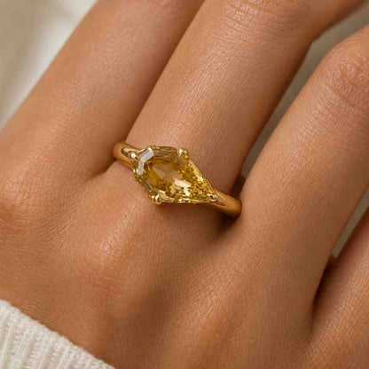 2ct Pear Cut Vivid Yellow Diamond Ring | Bezel Setting Solitaire | Lab Grown IGI Certified | Gold Engagement Ring | Unique Teardrop