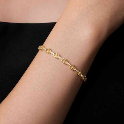 14K Gold Mariner Chain Bracelet, 2mm Anchor Link Bracelet, Flat Mariner Link, Minimalist Stacking Gold Bracelet for Women