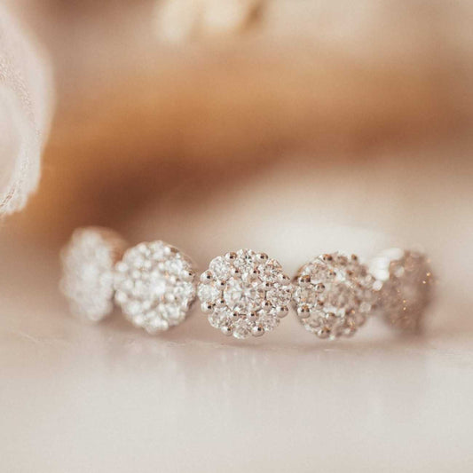 2mm Lab Created Diamond Wedding Band Womens Pave Half Eternity Wedding Ring in 14K