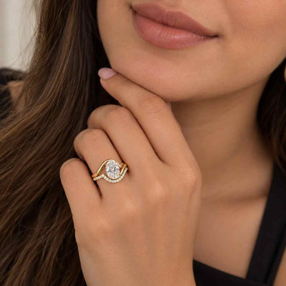 3.00Ct Oval Lab Grown Diamond or Moissanite Engagement Ring, Accent Stones, 14k Solid Gold

