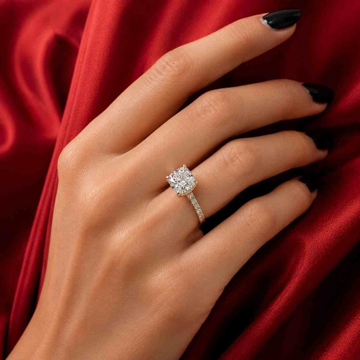 3.00Ct Pear Cut Lab Grown Diamond or Moissanite Solitaire Engagement Ring, Hidden-Halo & Pave Eternity-Band