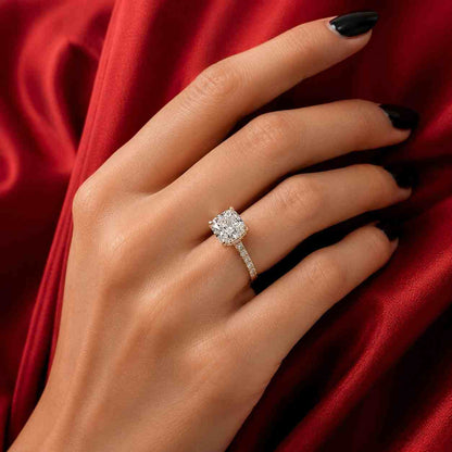 3.00Ct Pear Cut Lab Grown Diamond or Moissanite Solitaire Engagement Ring, Hidden-Halo & Pave Eternity-Band