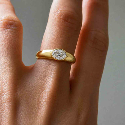 3.00 CT Oval Cut Lab Grown Diamond Ring, Bezel Set Engagement Ring, Minimalist Solitaire Ring, IGI Certified, 14K Yellow Gold Ring
