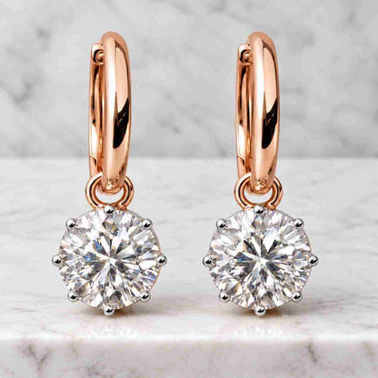3.00 CT Round Cut Drop Huggies , Lab Grown Diamond Earring , Gold Huggie Hoop , Classic Solitaire Drops , Bridal Hoop Jewelry Gift for Her
