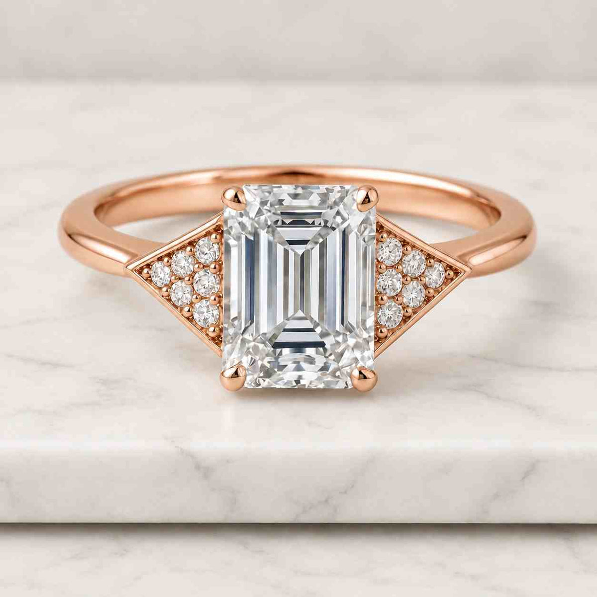 3.00 Carat Emerald Cut Lab Diamond Engagement Ring - Cluster Setting in 14k gold
