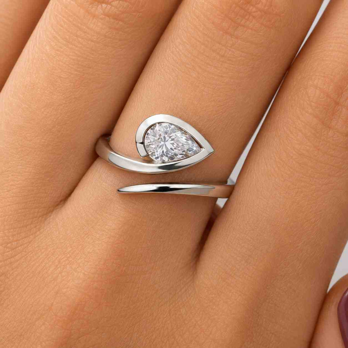 3.00 Carat Pear Lab Grown Diamond Bypass Engagement Ring, 14K Gold Solitaire Ring, Certified Diamond Ring For Anniversary Gift