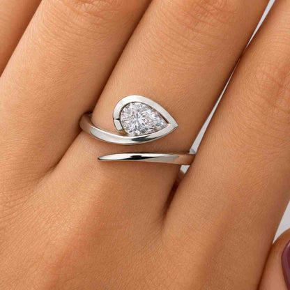 3.00 Carat Pear Lab Grown Diamond Bypass Engagement Ring, 14K Gold Solitaire Ring, Certified Diamond Ring For Anniversary Gift