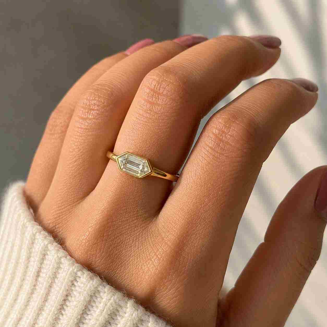 3.00 Ct E, VVS2 IGI Certified 14K Yellow Gold Emerald cut Engagement Ring with Pear side stones Lab Grown Diamond Ring Perfect gift for her