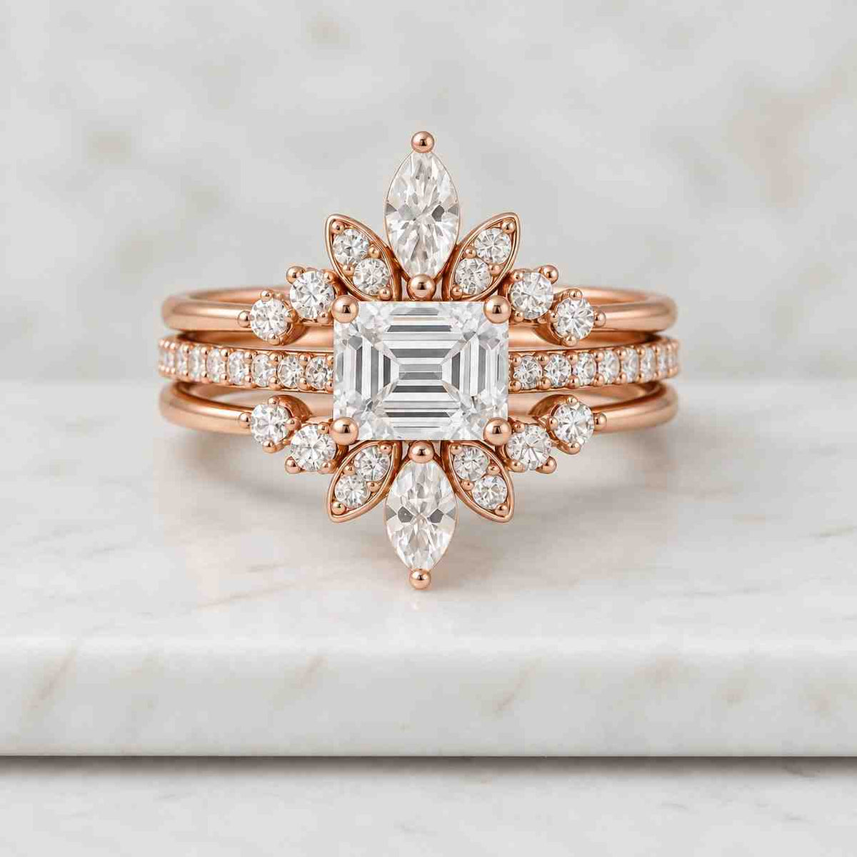 3.0 CT Emerald Cut Moissanite Engagement Ring: 14K Solid Gold Three-Stone Wedding Ring, Ring For Women, Statement Ring, Anniversary Gifts.
