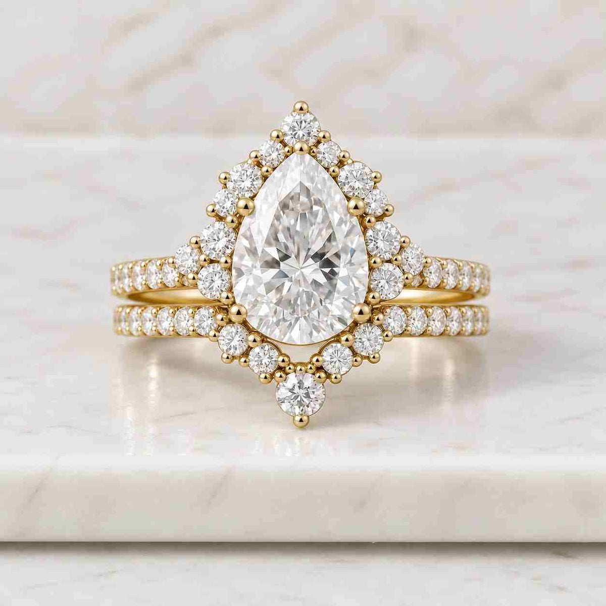 3.0 carat oval cut lab grown diamond engagement ring set: 14k gold wedding band