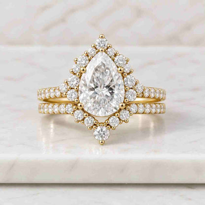 3.0 Carat Oval Cut Lab Grown Diamond Engagement Ring Set: 14k Gold Wedding Band