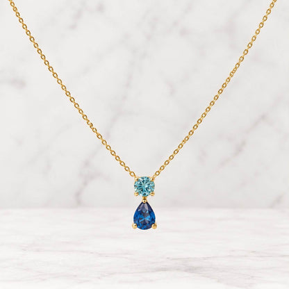 3.0 Carat Pear Cut Aquamarine Necklace, Aquamarine/Diamond Silver Necklace, Adjustable 16-18" Cable Chain, March Birthstone
