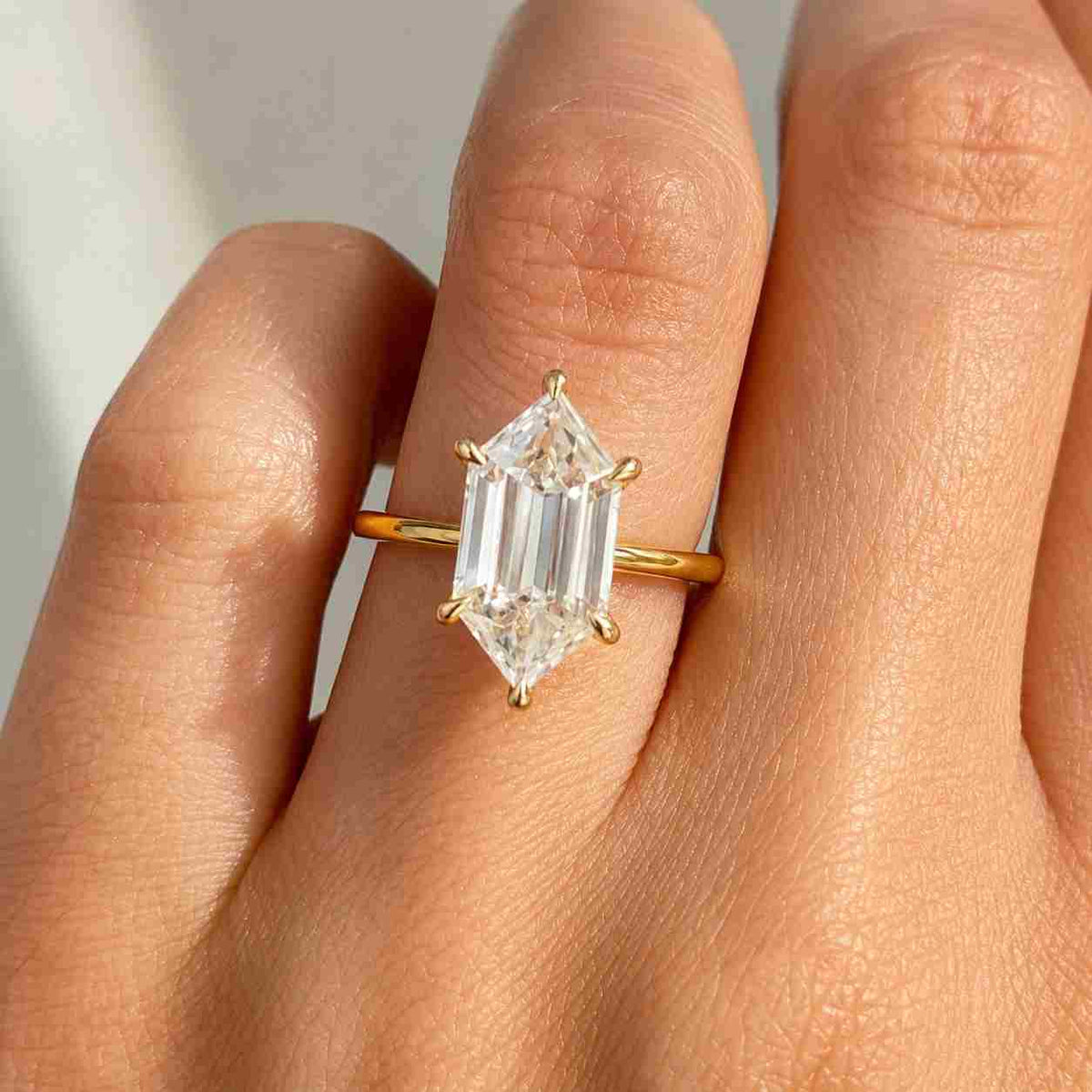 3.10 ct hexagon cut lab grown diamond halo engagement ring, igi certified solitaire wedding ring, proposal ring, delicate ring for women