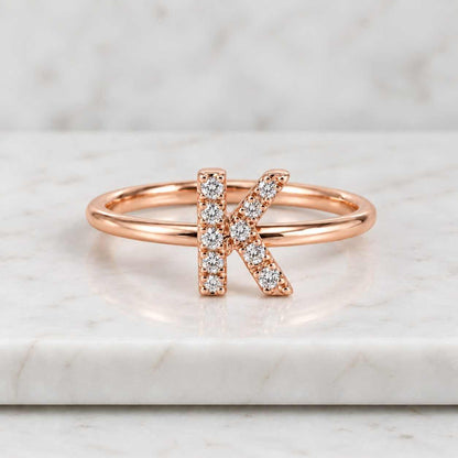 3.22 CT Lab Grown Diamond K Initial Ring, Yellow Gold Bezel Setting, Custom Alphabet
