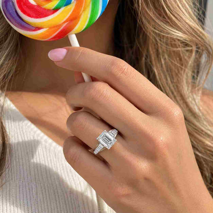 3.2 Ct IGI Certified 14K Yellow Gold Emerald cut E, VVS2 Diamond Engagement Ring