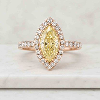 3.50 CT Marquise Lab Grown Diamond Ring | Hidden Halo Engagement Ring | Vintage Floral Engraved Band | Cathedral Gold Ring