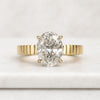 Oval Lab Grown Diamond Engagement Ring 14k Solid Gold Ribbed Band Ring