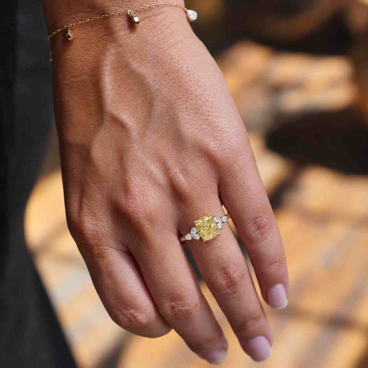 3.5 CT Cushion Cut Yellow Lab Grown Diamond Engagement Ring with Side Stones | Luxury Statement Ring
