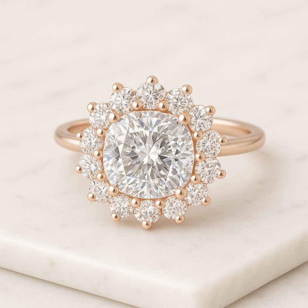 3.5 Ct Cushion Lab Grown Diamond Halo Ring Rose Gold Engagement Ring IGI Certified