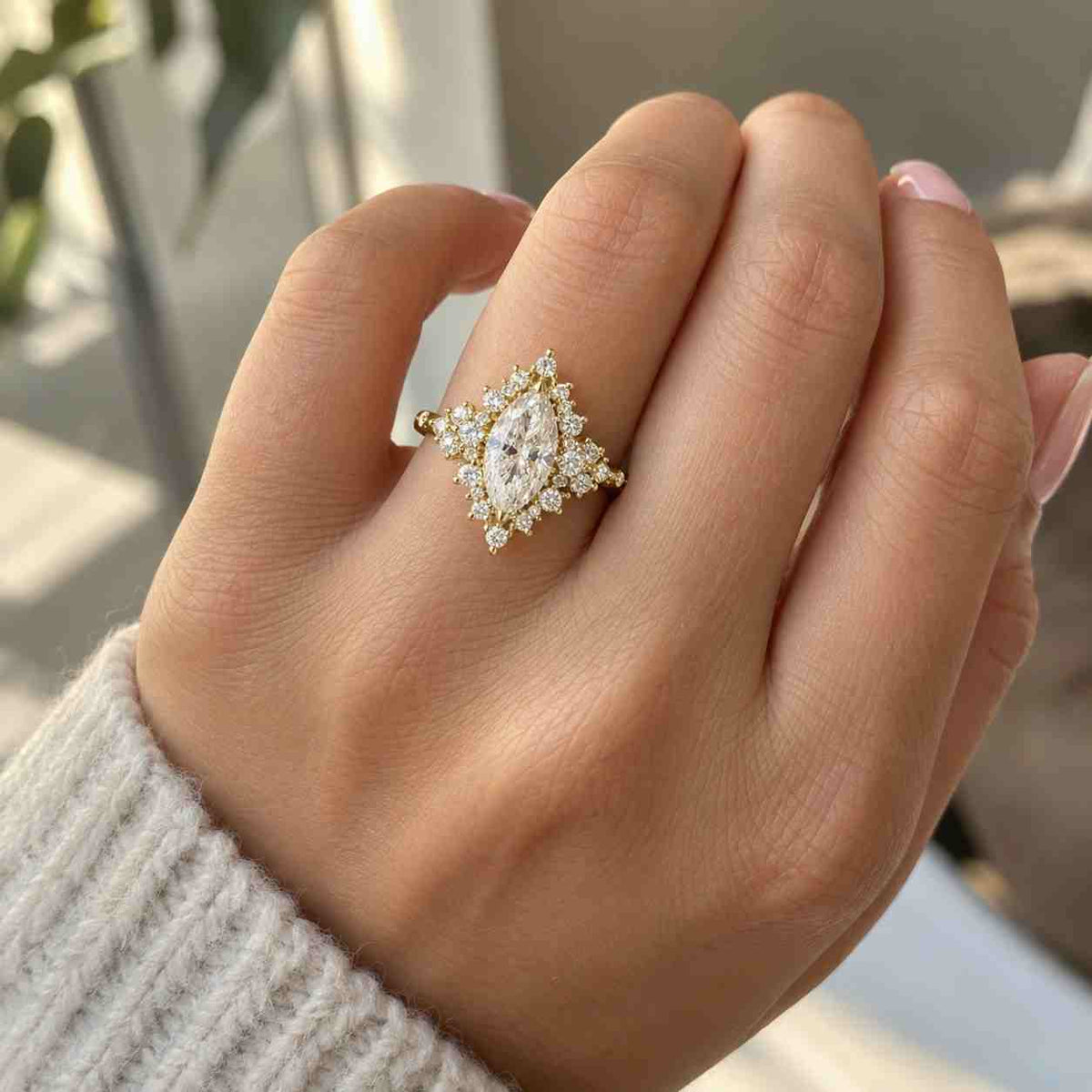 3.81 Carat EGL Certified I-J Color VS2 Clarity Round Cut Lab Grown Diamond Engagement Ring In Platinum With Marqusie Cut Diamond Side Stones
