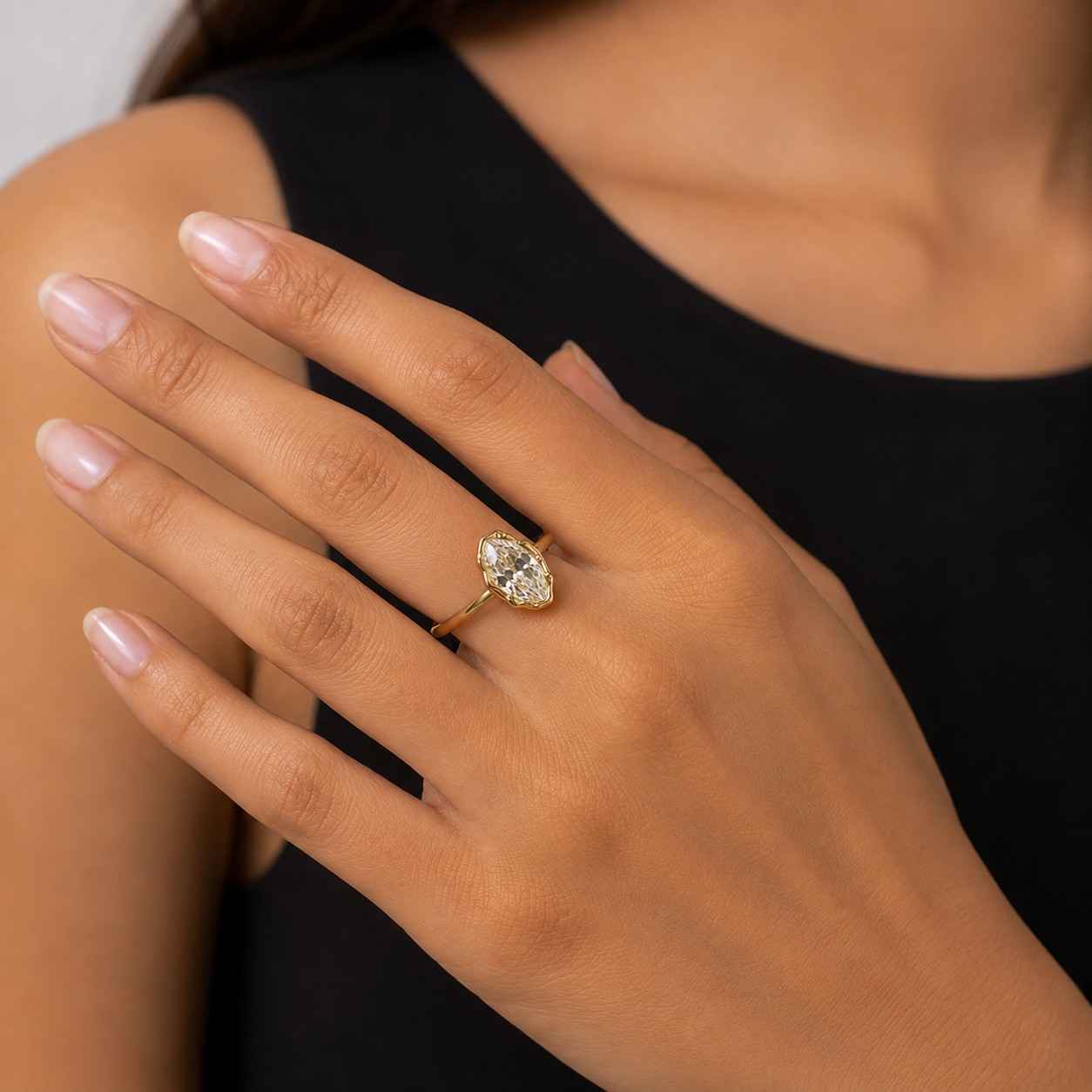 3 CT Oval Lab Grown Diamond Abstract Bezel Engagement Ring | Organic Bezel Set Solitaire Ring | Minimalist Proposal Ring