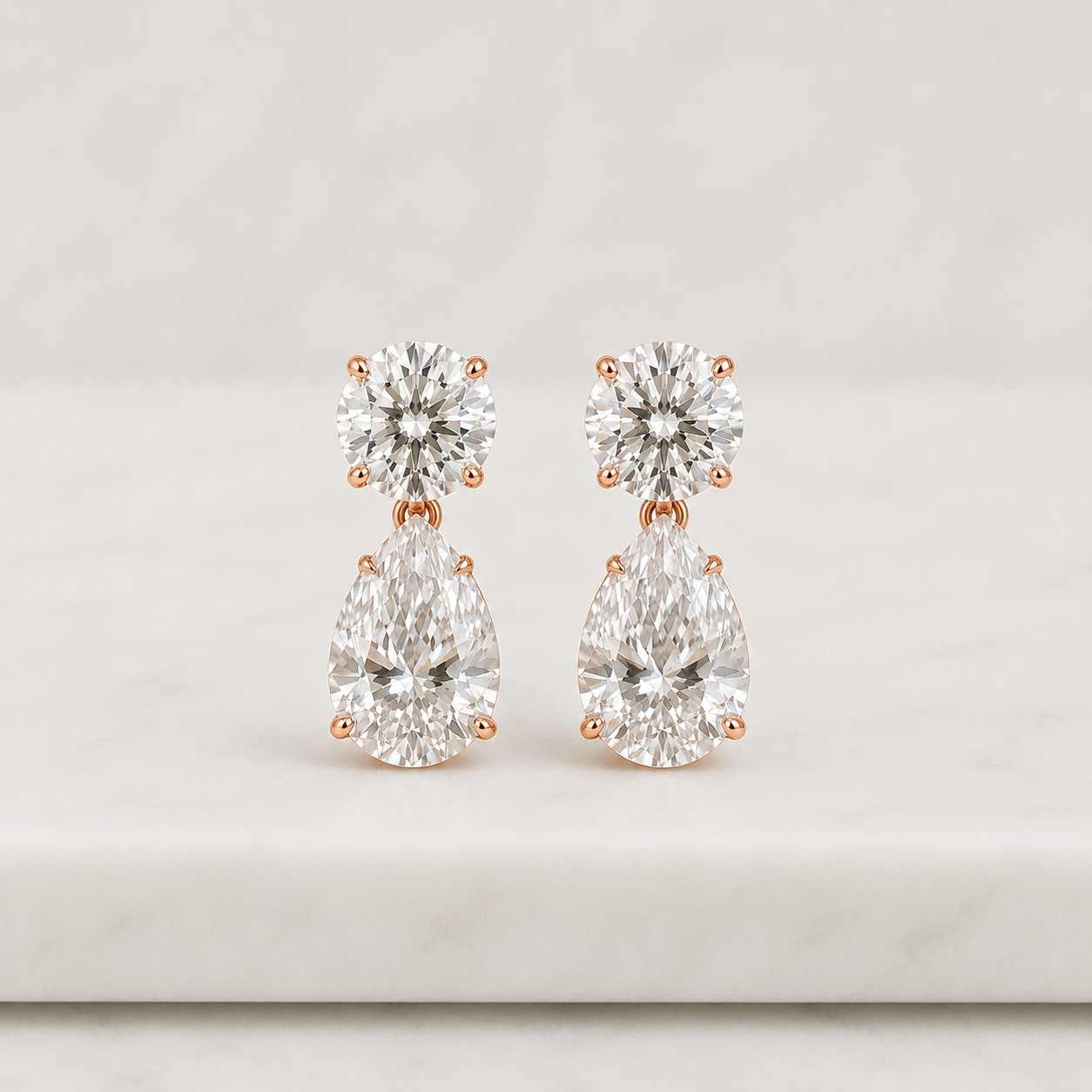 3ctw lab grown diamond drop earrings | round pear dangle 14k gold
