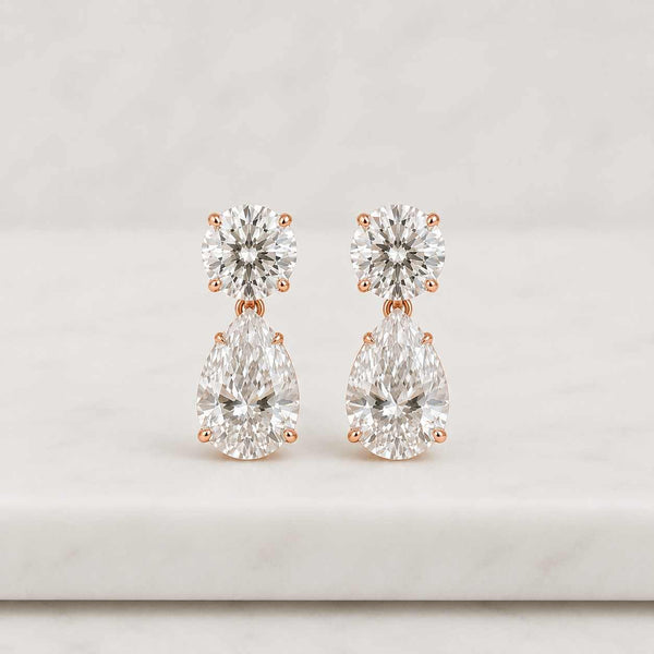 3CTW Lab Grown Diamond Drop Earrings | Round Pear Dangle 14K Gold
