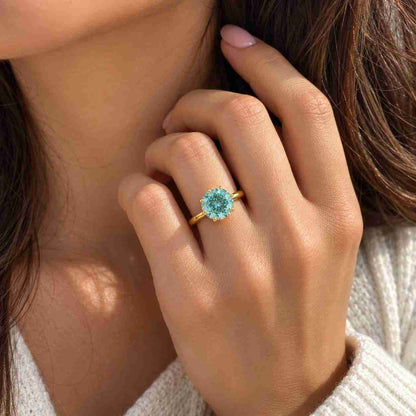 3CT Cyan Blue Moissanite Engagement Ring: Vintage Floral Bezel Setting